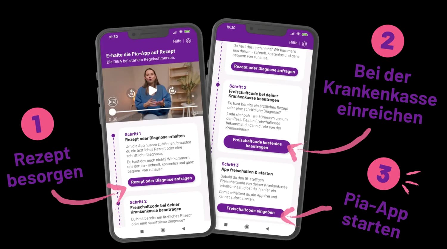 Pia-App erhalten: Rezept besorgen, Freischaltcode direkt in der App anfordern, Pia-App starten