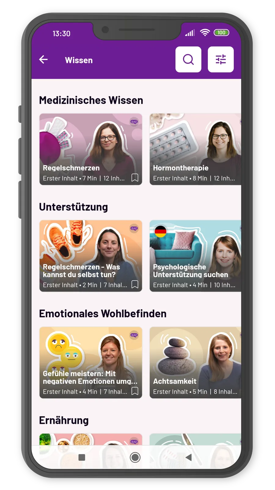 Pia-App: Lerninhalte und Wissen rund um Regelschmerzen
